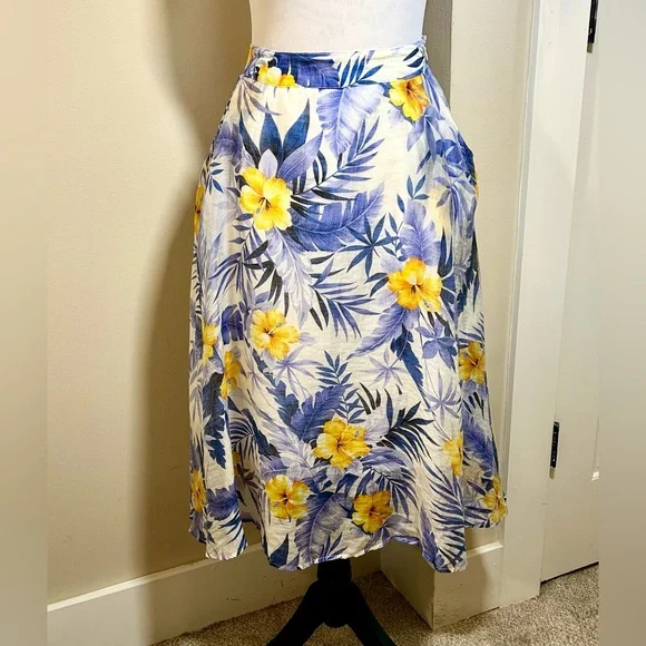 JOA Los Angeles Revolve Hawaiian A Line Skirt in Blue Iris with Pockets Sz S - Picture 12 of 13